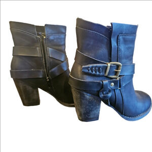 Curfew Amelia Block Heel Buckle Strap Black Ankle Boots Size 7M